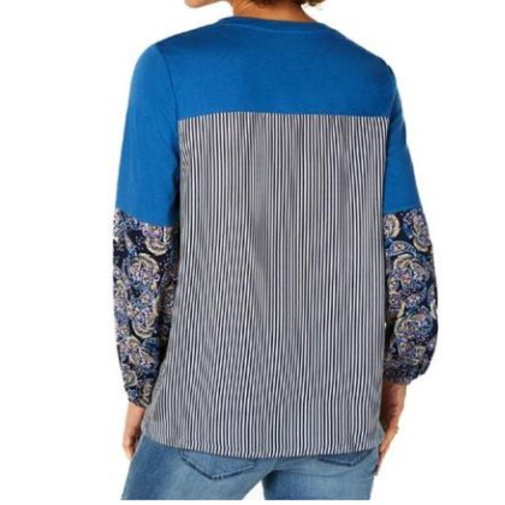 Style & Co. Printed Mixed Media Pullover Top - Picture 2 of 8